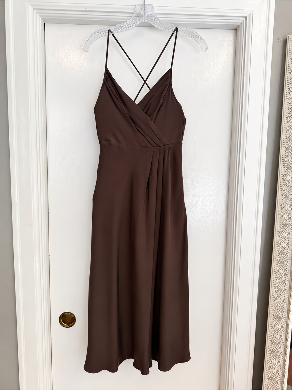 J. Crew Chocolate Brown V-Neck Strappy Midi Dress,Size 2